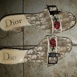 Christian Dior Dior print rose heels w/lock & key